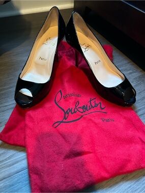 Christian Louboutin Black Patent Peep-Toe Heels